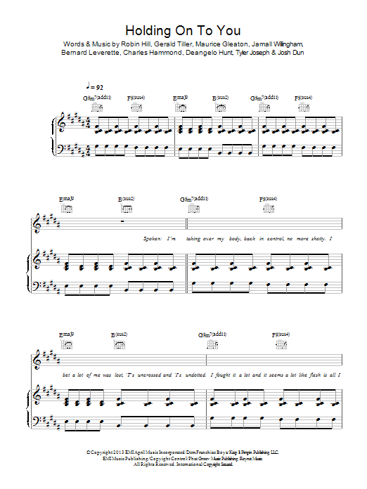 Twenty One Pilots Holding On To You sheet music notes and chords arranged for Piano, Vocal & Guitar Chords