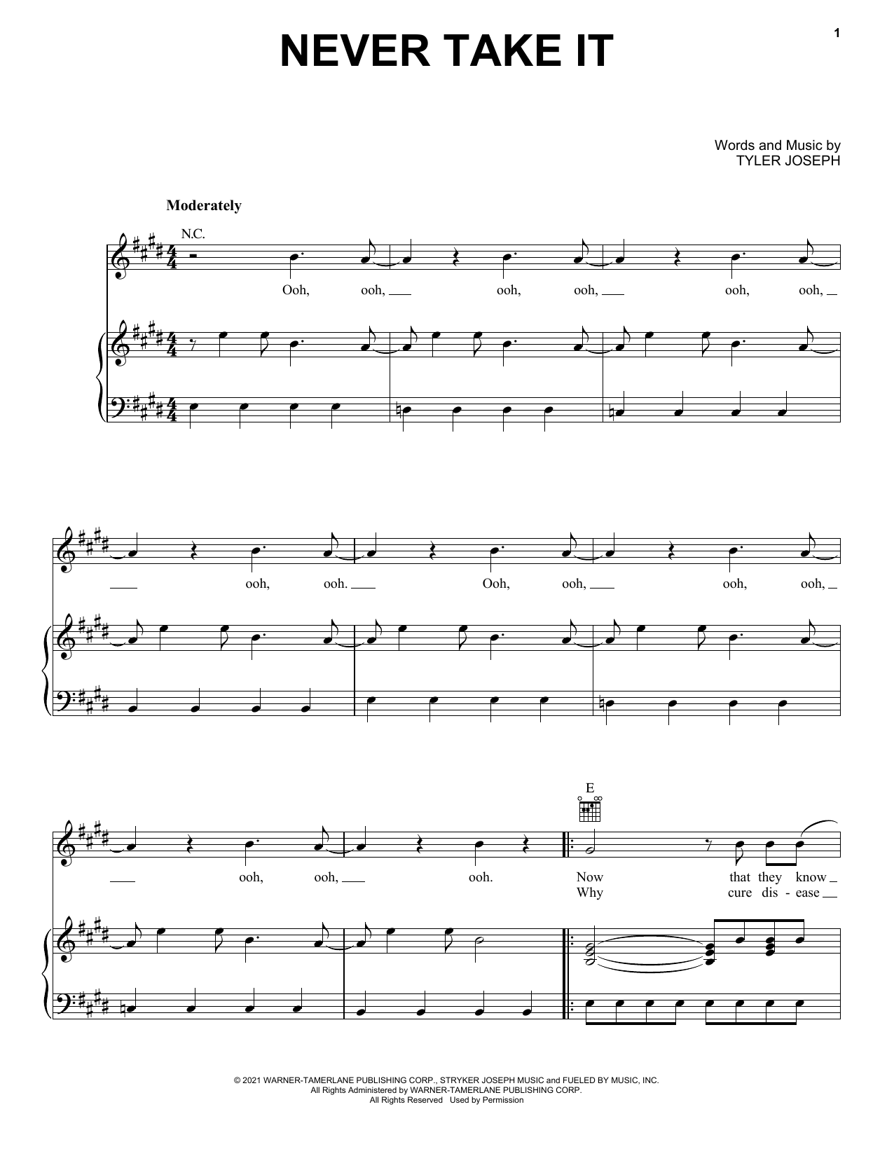 Twenty One Pilots Never Take It sheet music notes and chords arranged for Piano, Vocal & Guitar Chords (Right-Hand Melody)