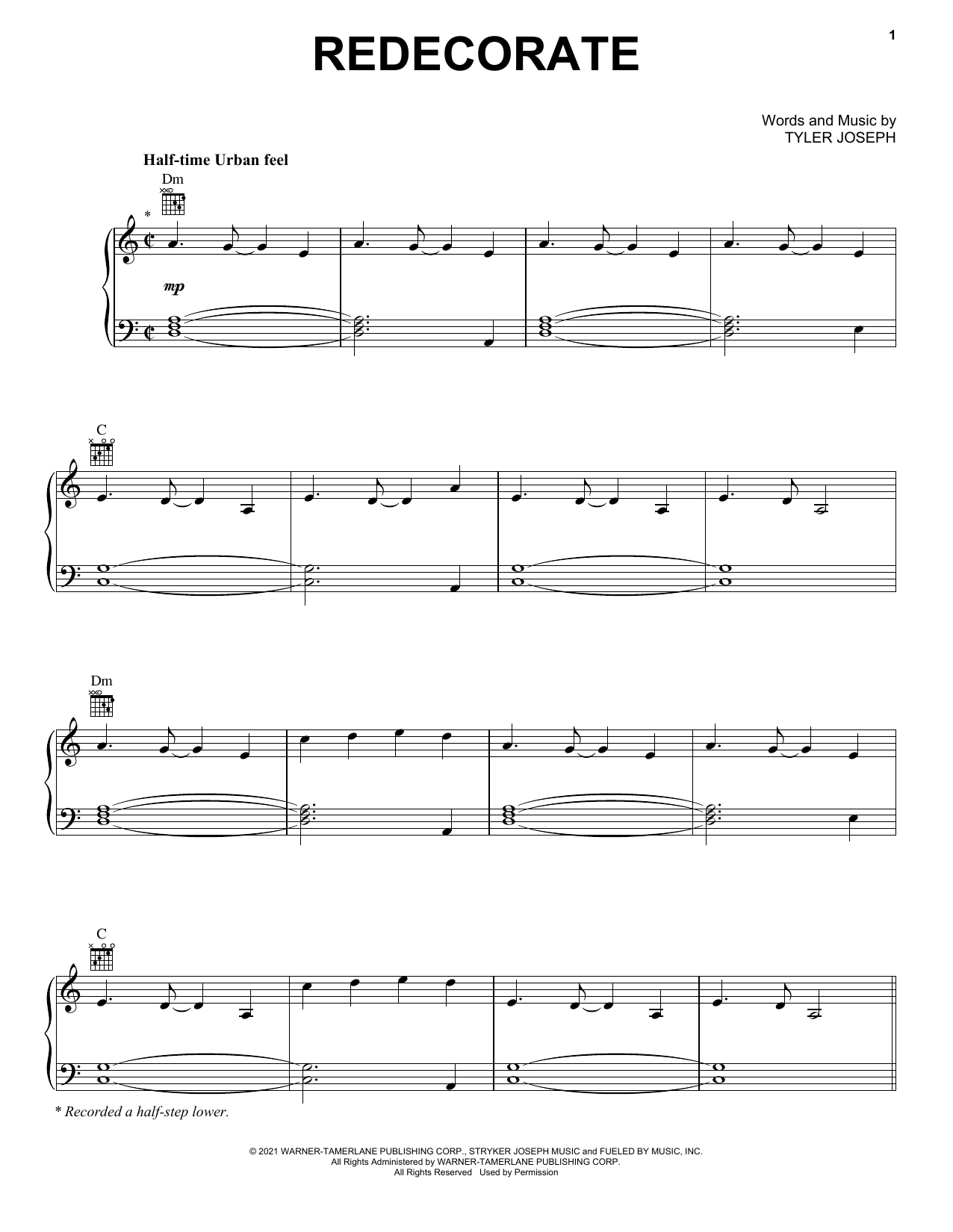 Twenty One Pilots Redecorate sheet music notes and chords arranged for Piano, Vocal & Guitar Chords (Right-Hand Melody)