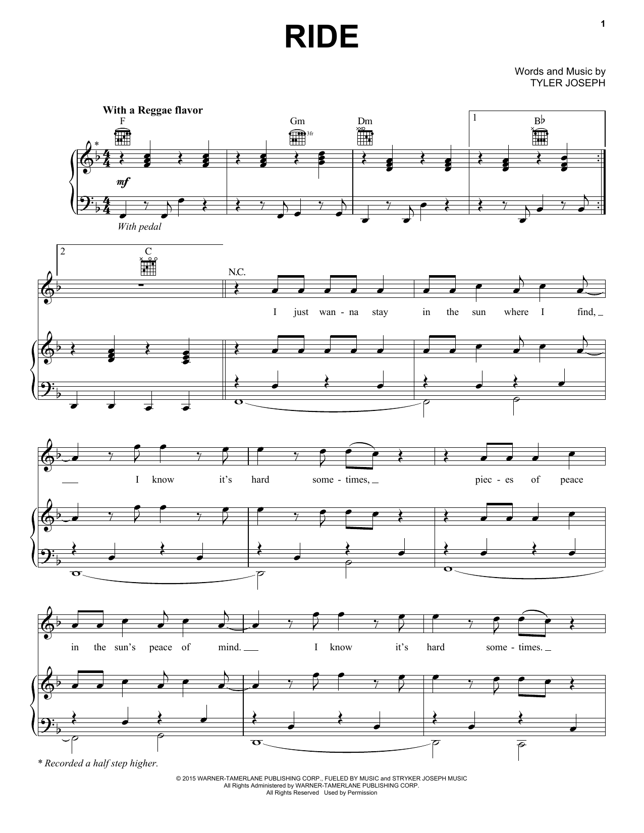 Twenty One Pilots Ride sheet music notes and chords arranged for Guitar Ensemble