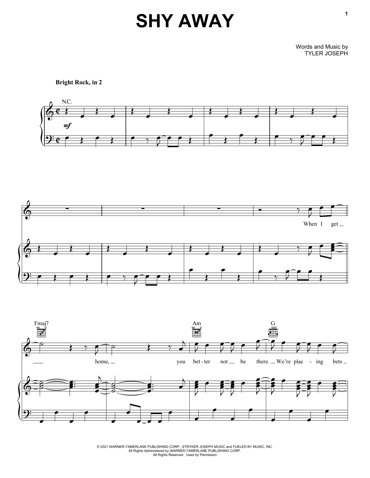 Twenty One Pilots Shy Away sheet music notes and chords arranged for Easy Guitar Tab