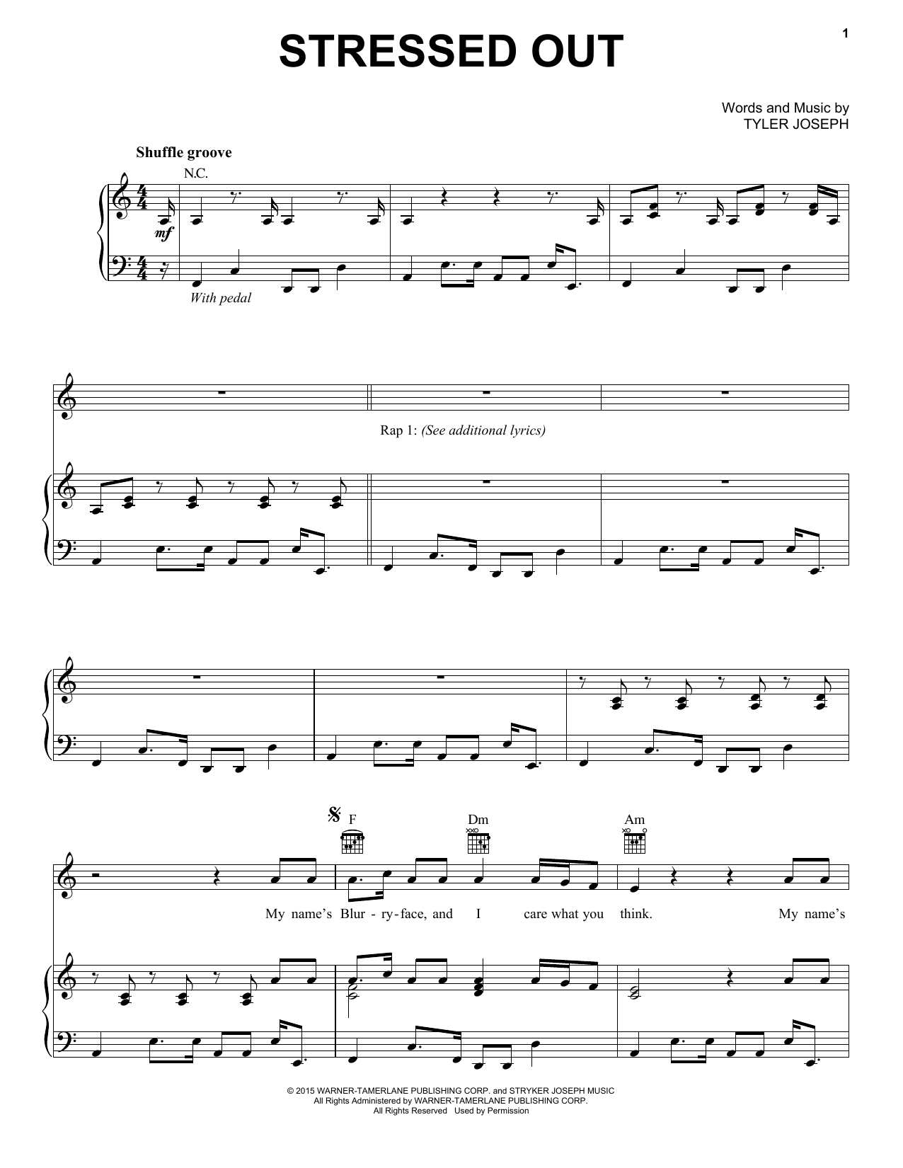 Twenty One Pilots Stressed Out sheet music notes and chords arranged for Guitar Chords/Lyrics