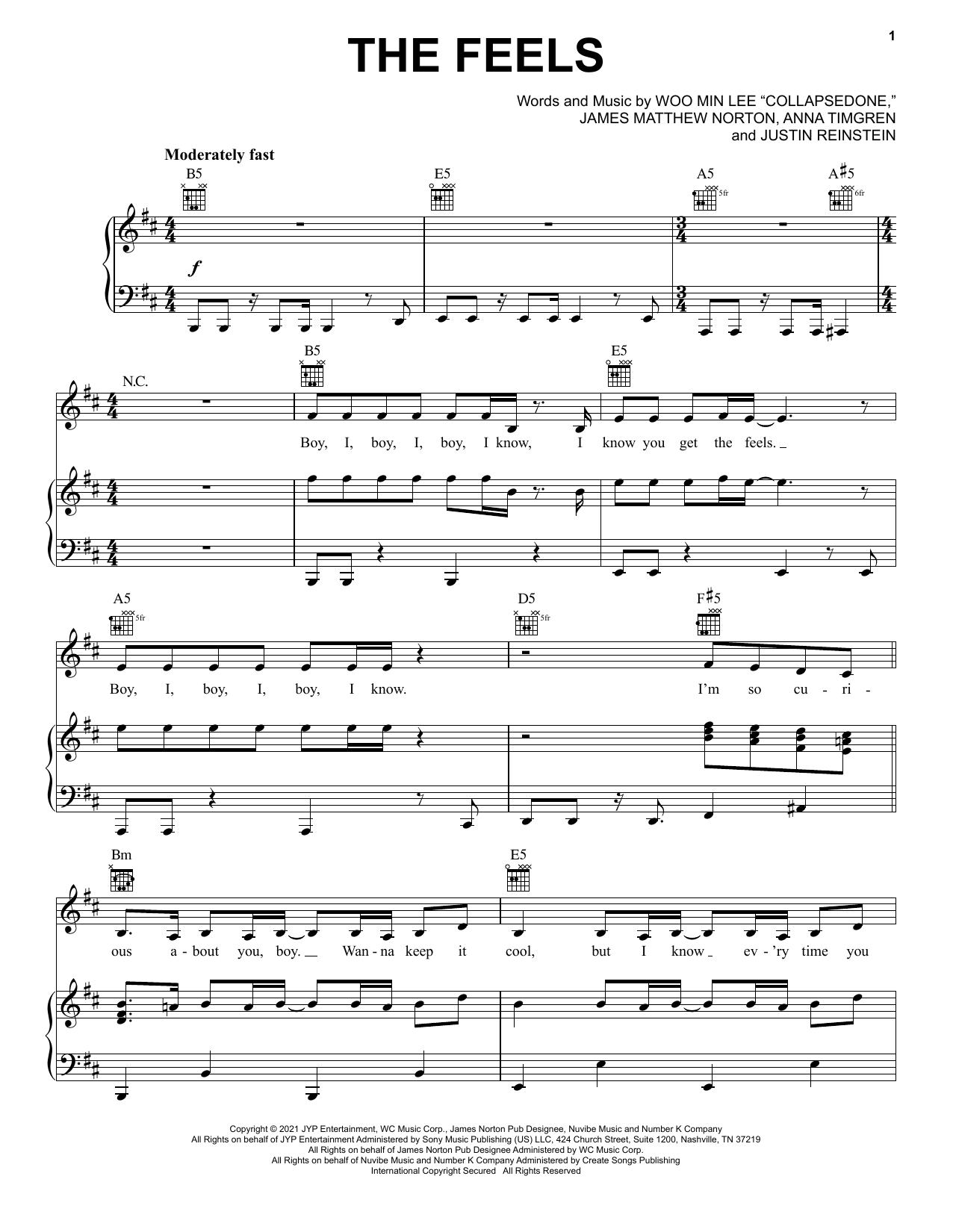 Twice The Feels sheet music notes and chords arranged for Piano, Vocal & Guitar Chords (Right-Hand Melody)