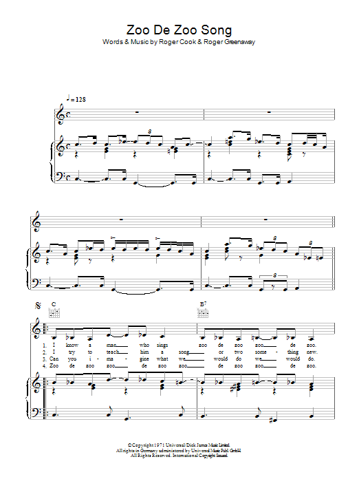 Twiggy Zoo De Zoo Zong sheet music notes and chords arranged for Piano, Vocal & Guitar Chords