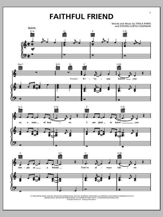 Twila Paris & Steven Curtis Chapman Faithful Friend sheet music notes and chords arranged for Piano, Vocal & Guitar Chords (Right-Hand Melody)
