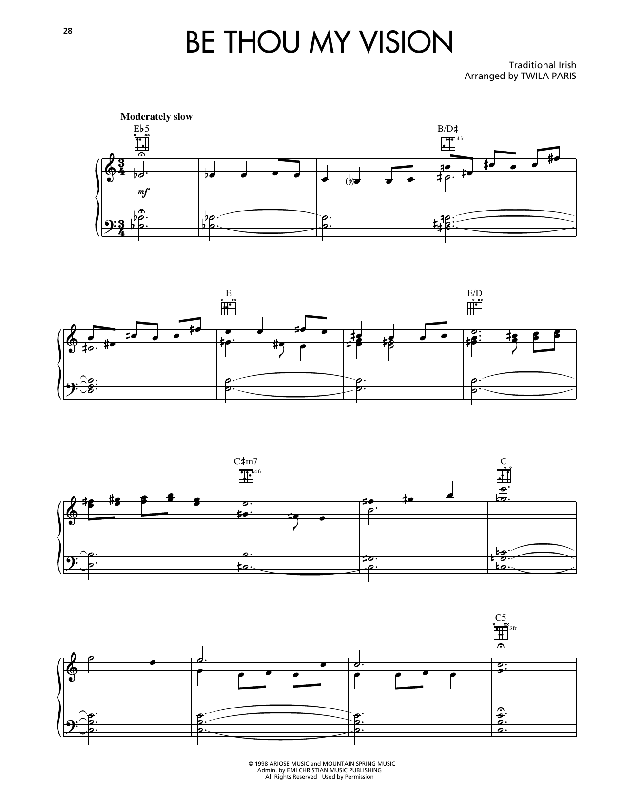 Twila Paris Be Thou My Vision sheet music notes and chords arranged for Piano, Vocal & Guitar Chords (Right-Hand Melody)