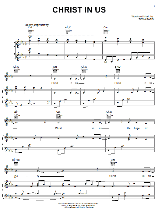 Twila Paris Christ In Us sheet music notes and chords arranged for Piano, Vocal & Guitar Chords (Right-Hand Melody)