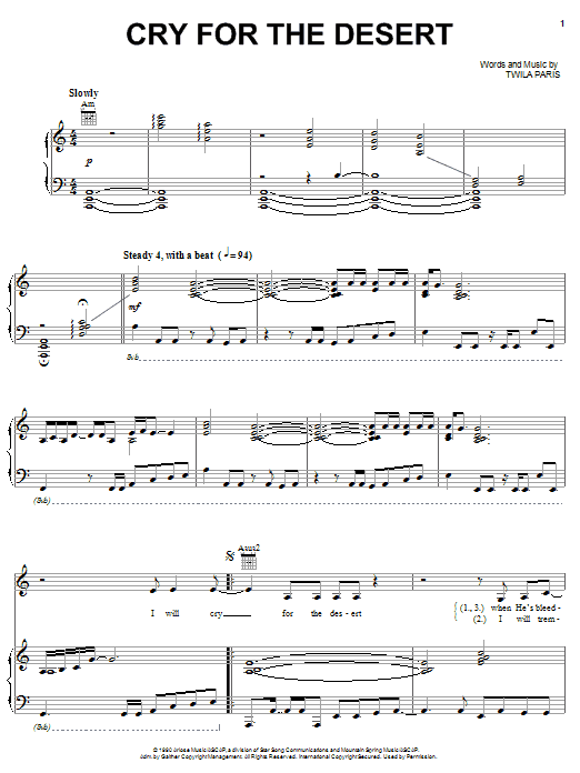 Twila Paris Cry For The Desert sheet music notes and chords arranged for Piano, Vocal & Guitar Chords (Right-Hand Melody)