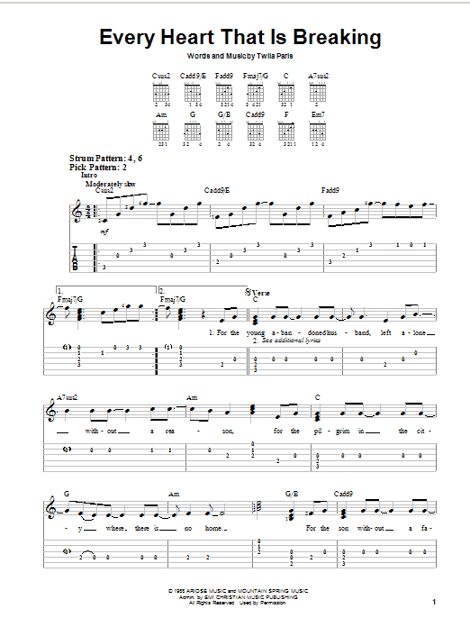 Twila Paris Every Heart That Is Breaking sheet music notes and chords arranged for Easy Guitar