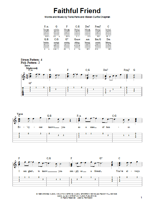 Twila Paris Faithful Friend sheet music notes and chords arranged for Easy Guitar