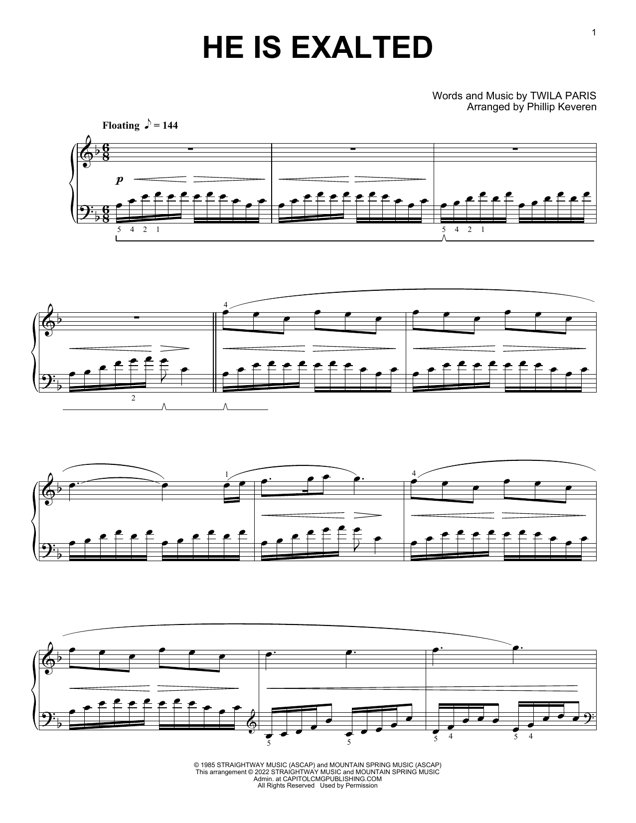 Twila Paris He Is Exalted [Classical version] (arr. Phillip Keveren) sheet music notes and chords arranged for Piano Solo