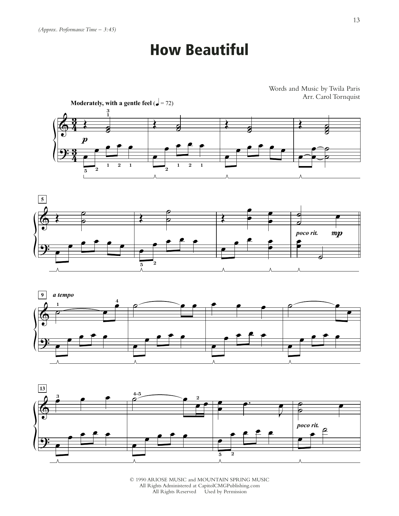 Twila Paris How Beautiful sheet music notes and chords arranged for Piano Solo