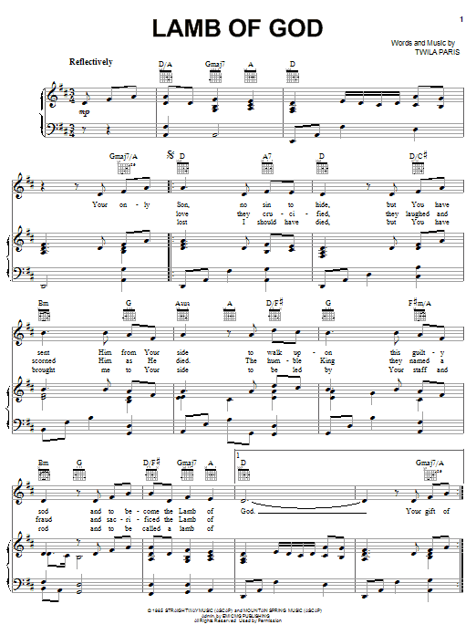 Twila Paris Lamb Of God sheet music notes and chords arranged for Piano, Vocal & Guitar Chords (Right-Hand Melody)