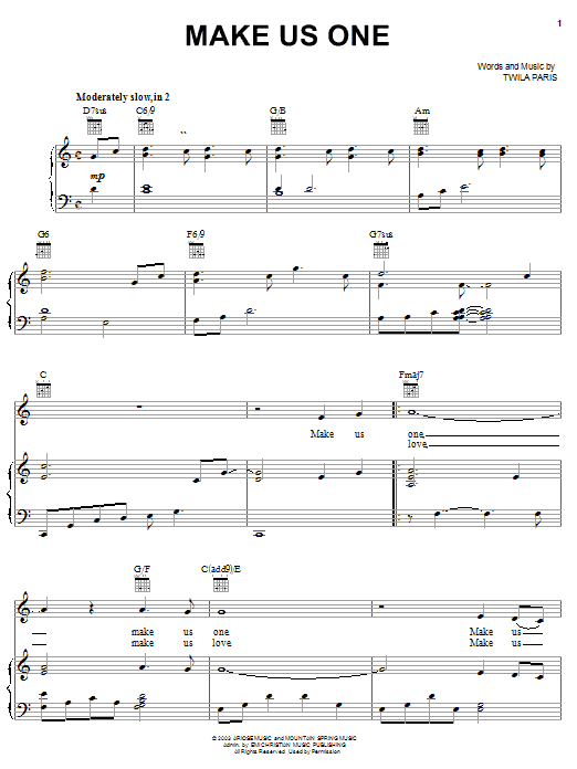 Twila Paris Make Us One sheet music notes and chords arranged for Piano Solo