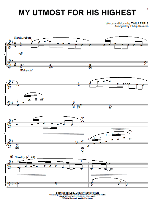 Twila Paris My Utmost For His Highest (arr. Phillip Keveren) sheet music notes and chords arranged for Piano Solo