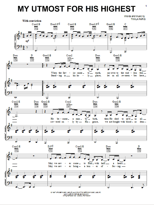Twila Paris My Utmost For His Highest sheet music notes and chords arranged for Guitar Chords/Lyrics