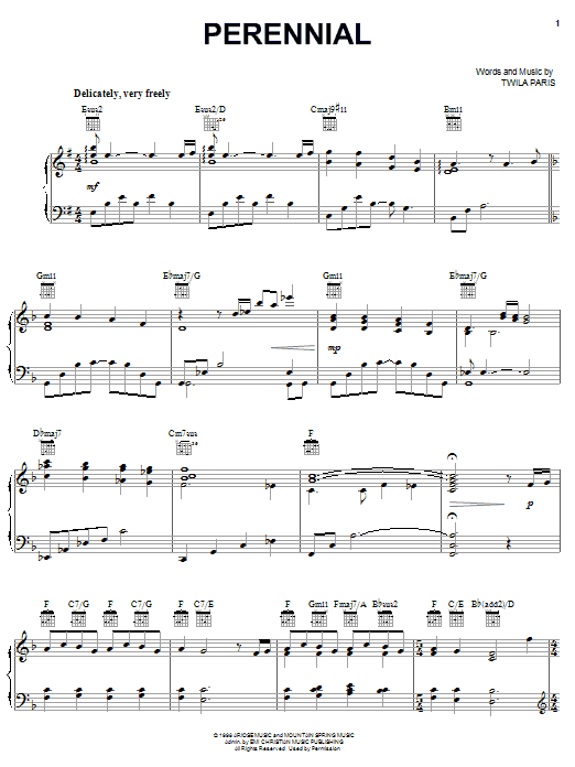 Twila Paris Perennial sheet music notes and chords arranged for Piano, Vocal & Guitar Chords (Right-Hand Melody)