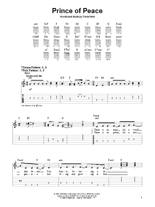 Twila Paris Prince Of Peace sheet music notes and chords arranged for Easy Guitar