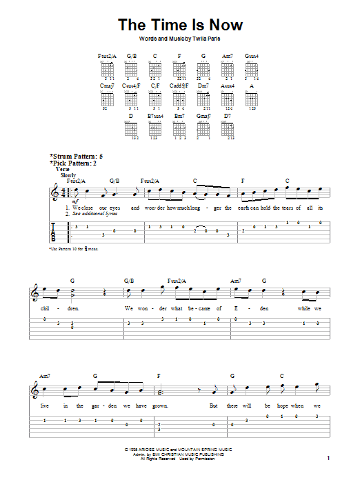 Twila Paris The Time Is Now sheet music notes and chords arranged for Easy Guitar