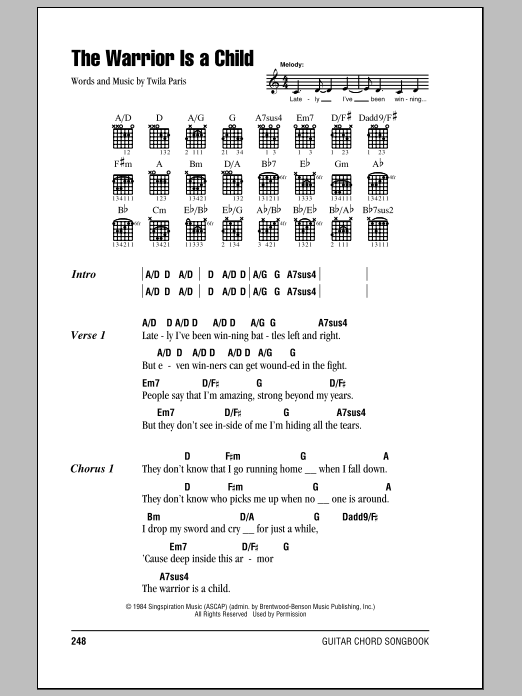 Twila Paris The Warrior Is A Child sheet music notes and chords arranged for Guitar Chords/Lyrics