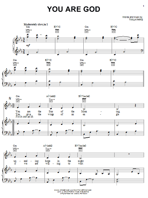 Twila Paris You Are God sheet music notes and chords arranged for Piano, Vocal & Guitar Chords (Right-Hand Melody)