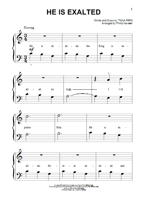 Twila Paris He Is Exalted (arr. Phillip Keveren) sheet music notes and chords arranged for Big Note Piano