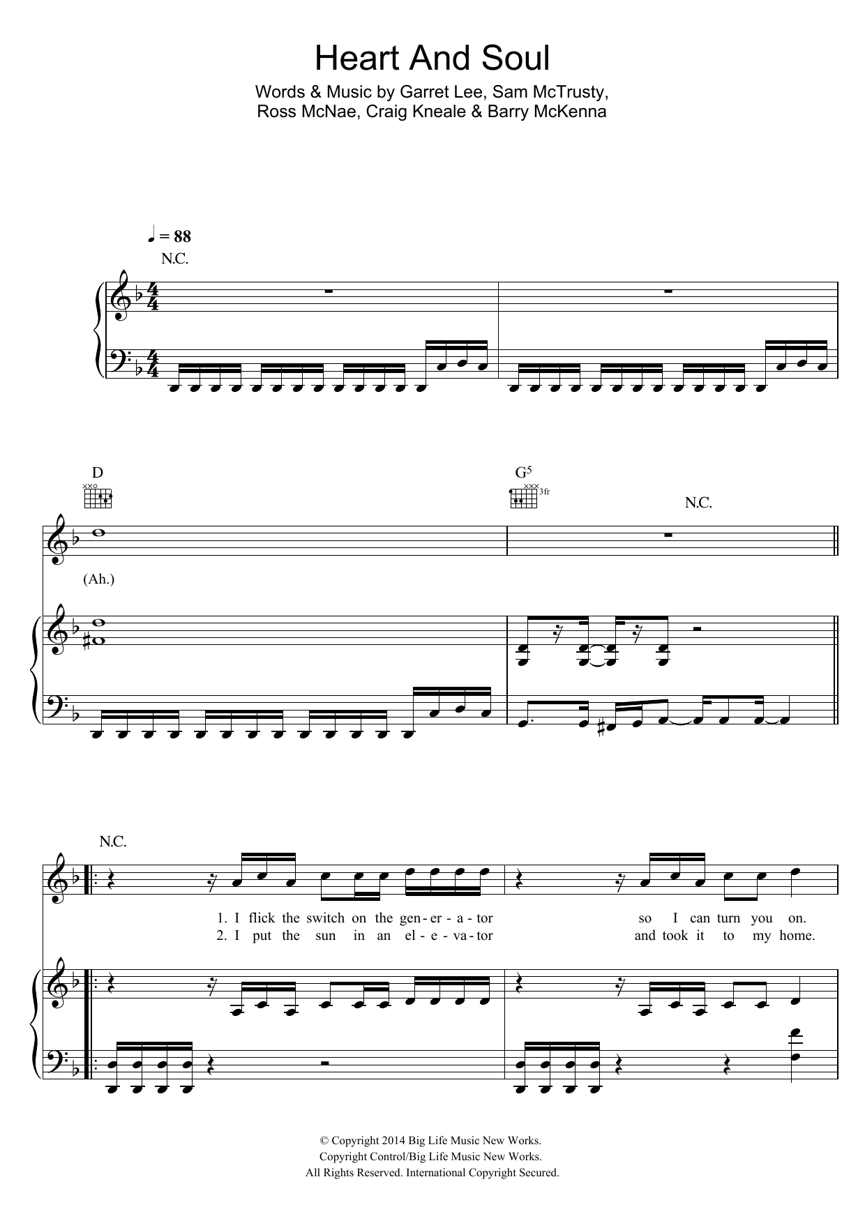Twin Atlantic Heart And Soul sheet music notes and chords arranged for Guitar Chords/Lyrics