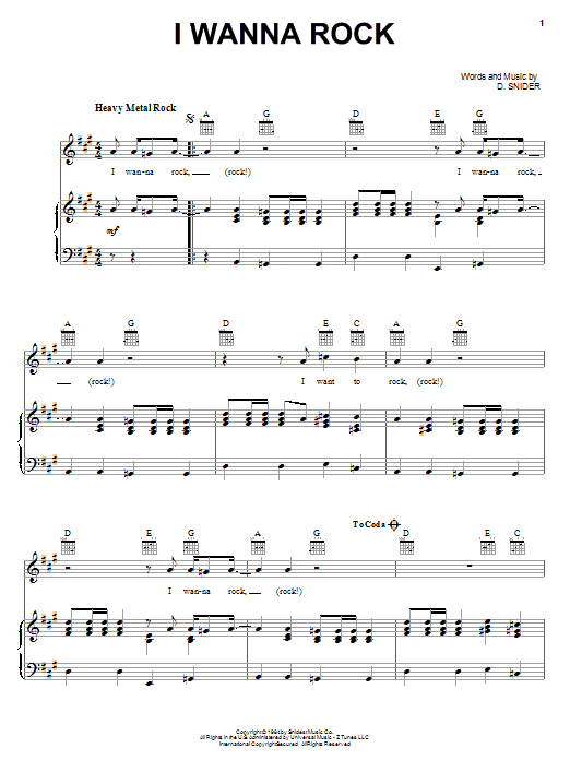 Twisted Sister I Wanna Rock sheet music notes and chords arranged for Easy Guitar Tab
