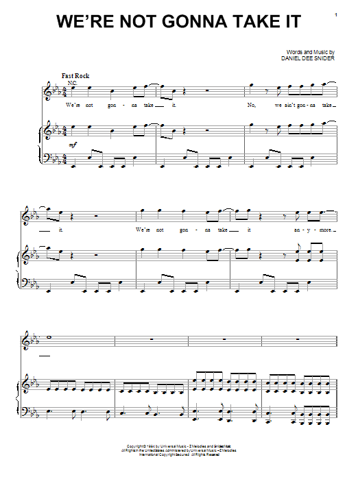 Twisted Sister We're Not Gonna Take It sheet music notes and chords arranged for Guitar Tab