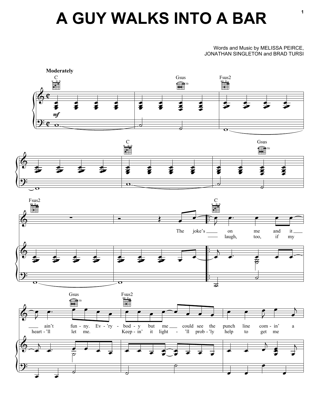 Tyler Farr Guy Walks Into A Bar sheet music notes and chords arranged for Piano, Vocal & Guitar Chords (Right-Hand Melody)
