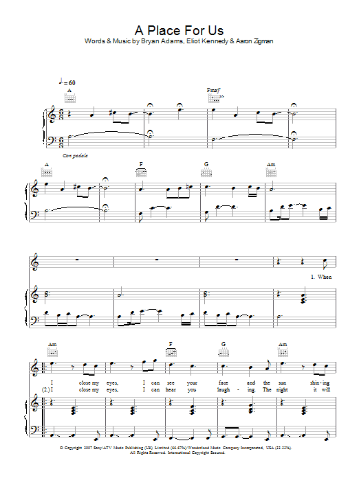 Tyler James A Place For Us sheet music notes and chords arranged for Piano, Vocal & Guitar Chords