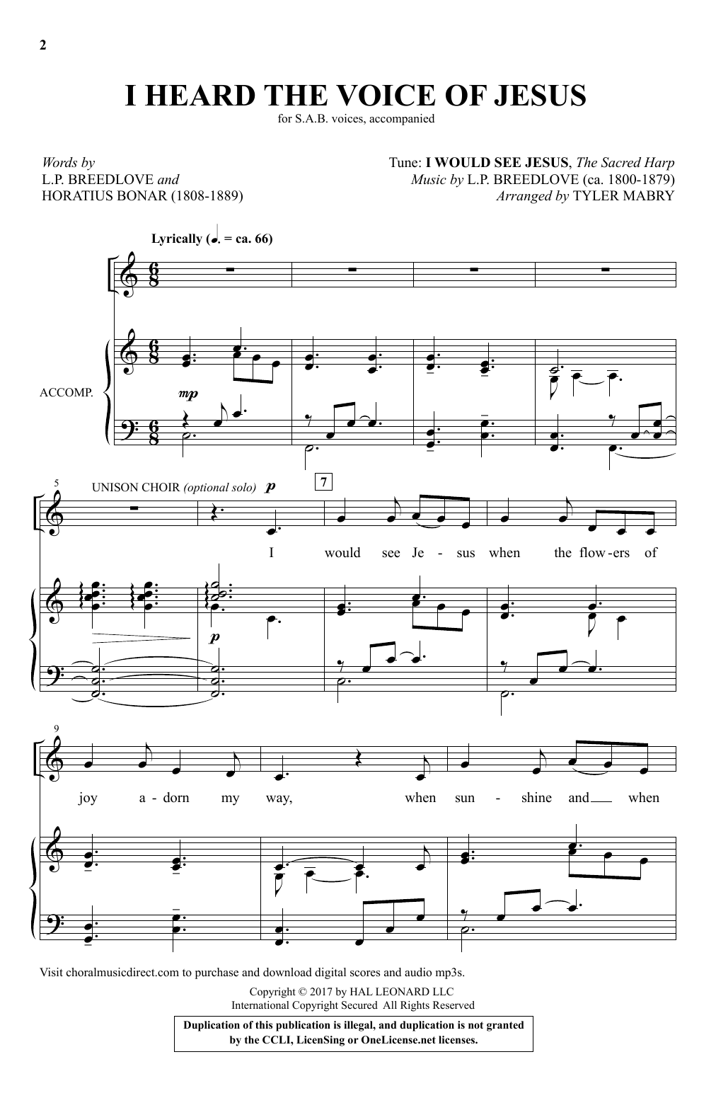 Tyler Mabry I Heard The Voice Of Jesus sheet music notes and chords arranged for SAB Choir