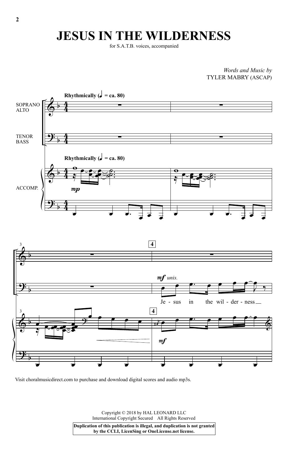 Tyler Mabry Jesus In the Wilderness sheet music notes and chords arranged for SATB Choir
