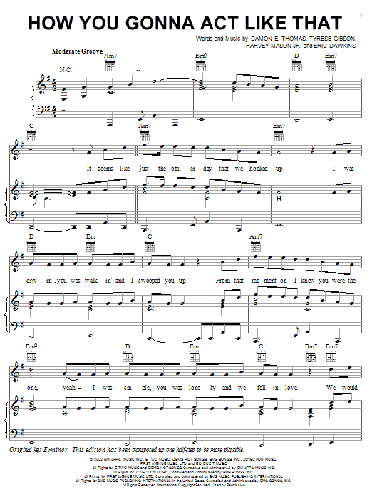 Tyrese How You Gonna Act Like That sheet music notes and chords arranged for Piano, Vocal & Guitar Chords (Right-Hand Melody)