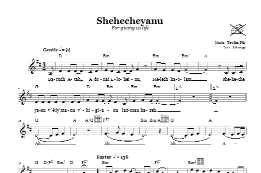 Tzvika Pik Shehecheyanu (For Giving Us Life) sheet music notes and chords arranged for Lead Sheet / Fake Book