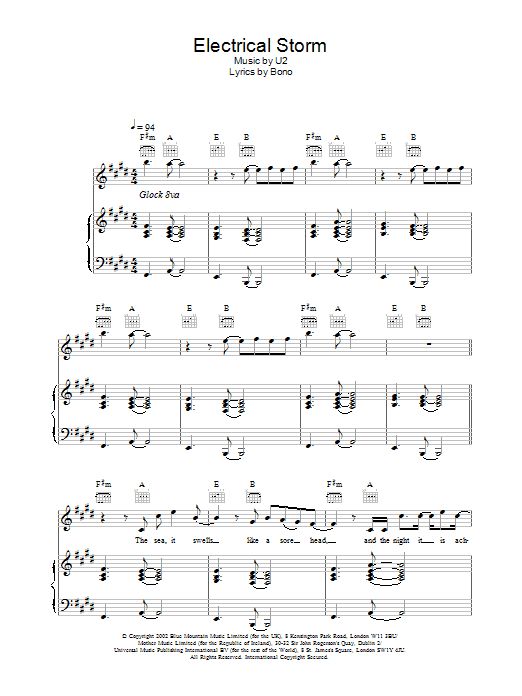 U2 Electrical Storm sheet music notes and chords arranged for Piano, Vocal & Guitar Chords (Right-Hand Melody)