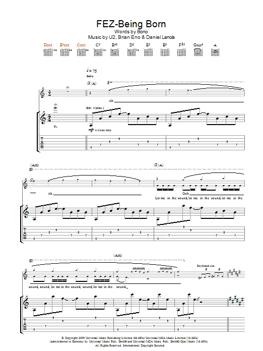 U2 Fez-Being Born sheet music notes and chords arranged for Piano, Vocal & Guitar Chords