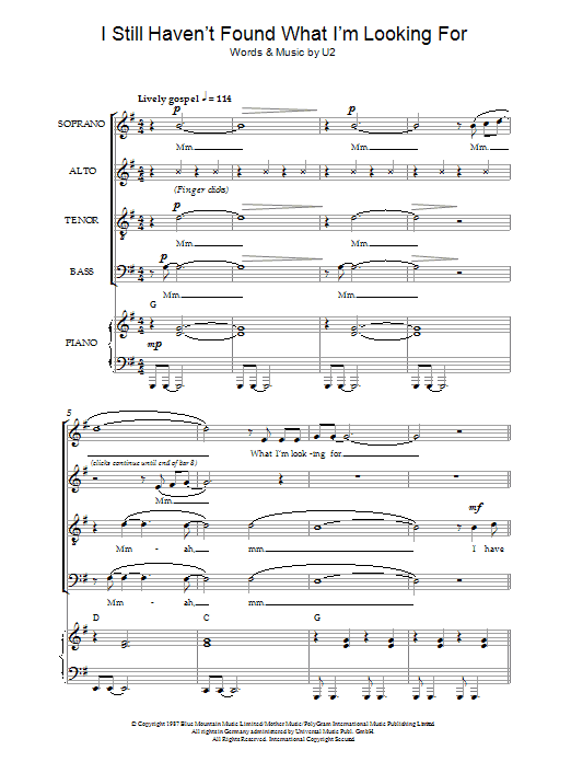 U2 I Still Haven't Found What I'm Looking For (arr. Jeremy Birchall) sheet music notes and chords arranged for SSA Choir