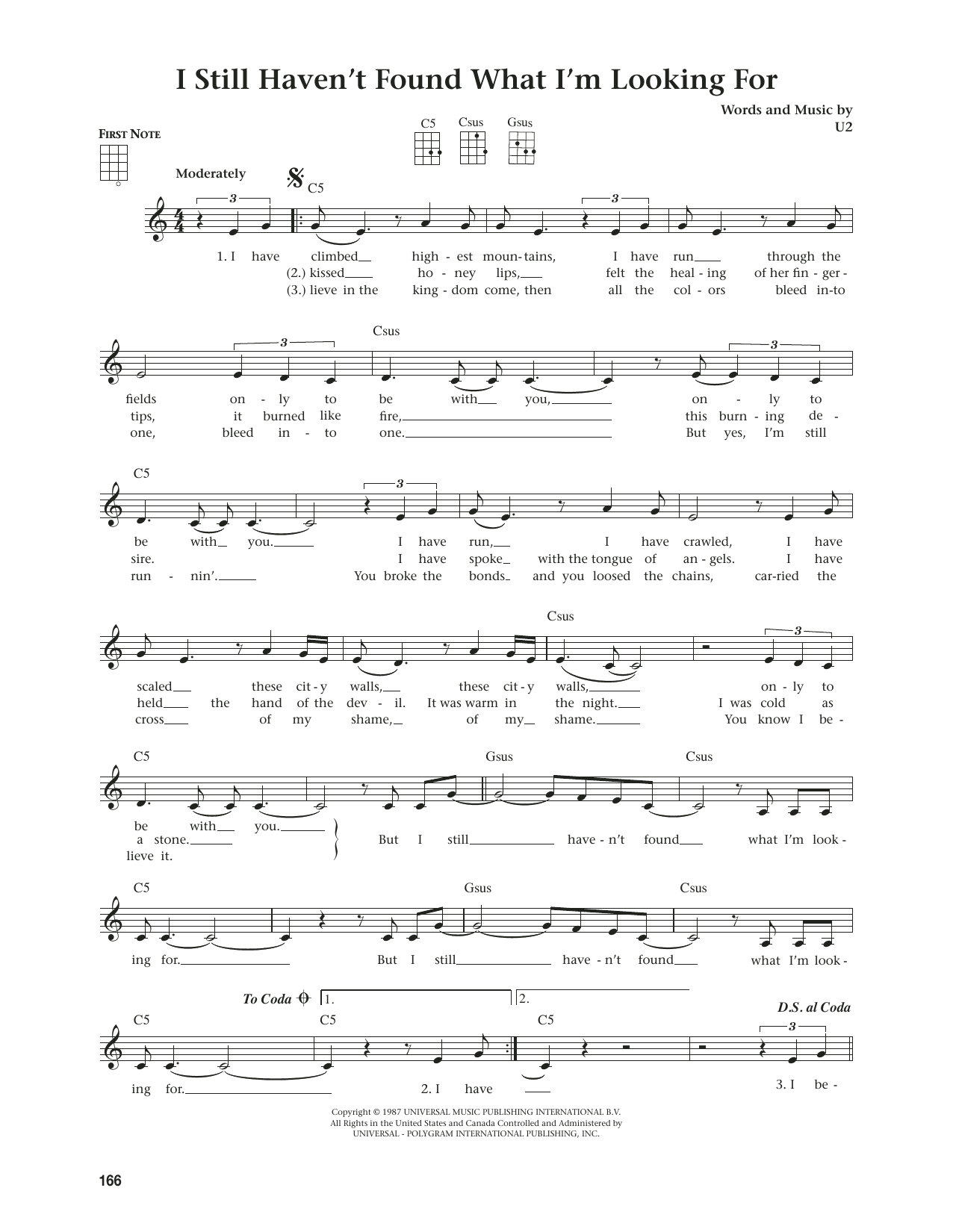 U2 I Still Haven't Found What I'm Looking For (from The Daily Ukulele) (arr. Jim Beloff) sheet music notes and chords arranged for Ukulele