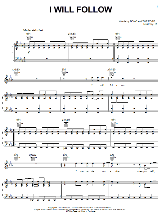 U2 I Will Follow sheet music notes and chords arranged for Guitar Tab