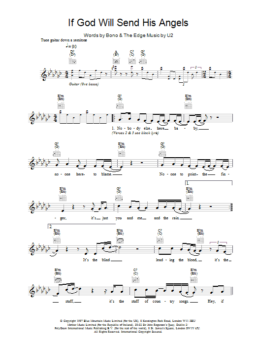 U2 If God Will Send His Angels sheet music notes and chords arranged for Lead Sheet / Fake Book