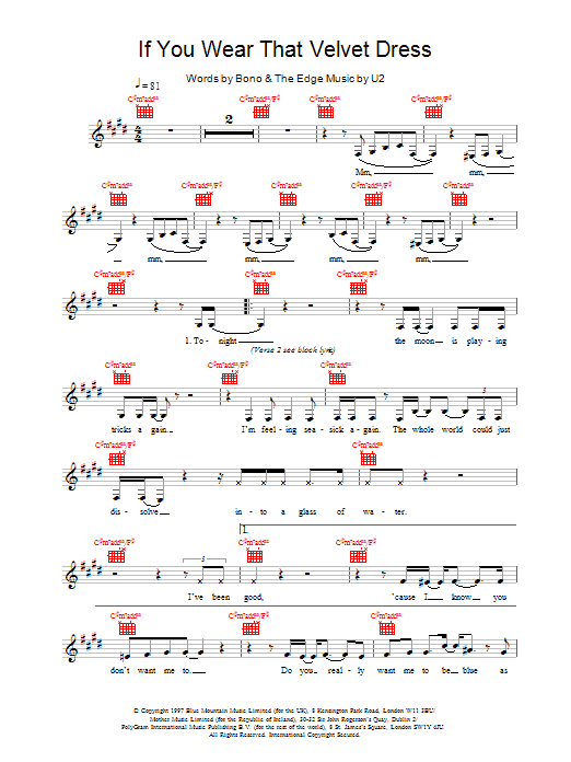 U2 If You Wear That Velvet Dress sheet music notes and chords arranged for Lead Sheet / Fake Book