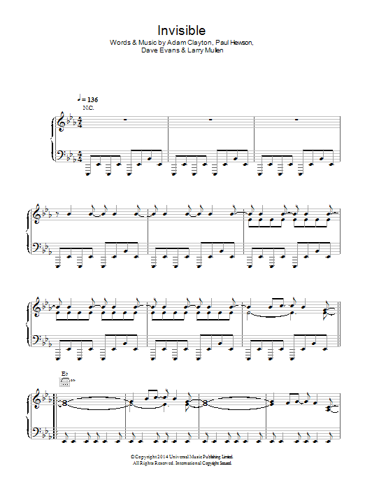 U2 Invisible sheet music notes and chords arranged for Guitar Chords/Lyrics