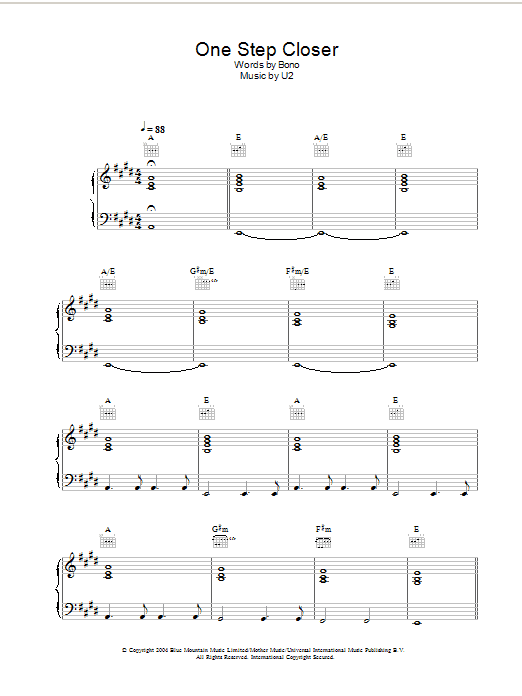 U2 One Step Closer sheet music notes and chords arranged for Piano, Vocal & Guitar Chords