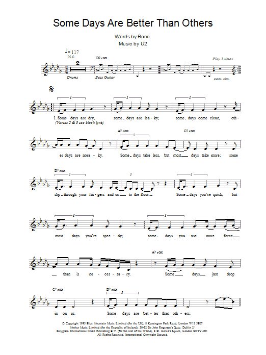 U2 Some Days Are Better Than Others sheet music notes and chords arranged for Lead Sheet / Fake Book