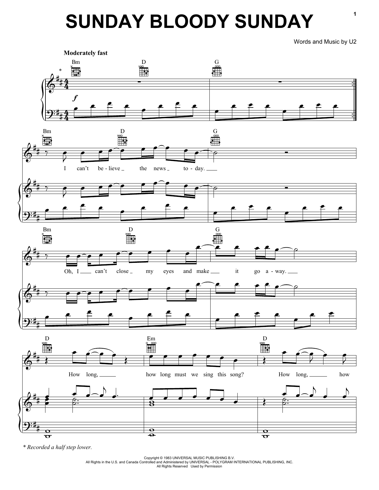 U2 Sunday Bloody Sunday sheet music notes and chords arranged for Drum Chart