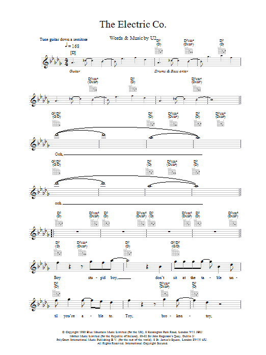 U2 The Electric Co. sheet music notes and chords arranged for Guitar Tab