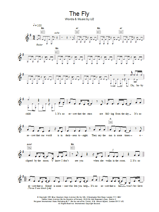 U2 The Fly sheet music notes and chords arranged for Guitar Tab