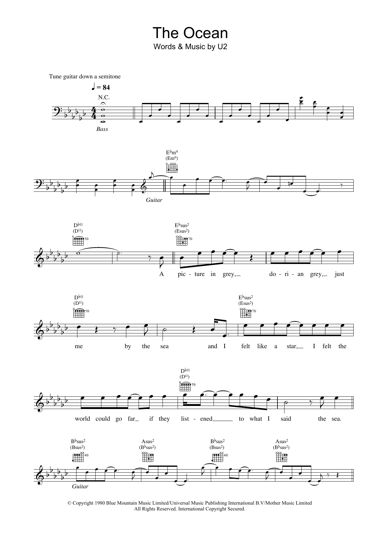 U2 The Ocean sheet music notes and chords arranged for Lead Sheet / Fake Book