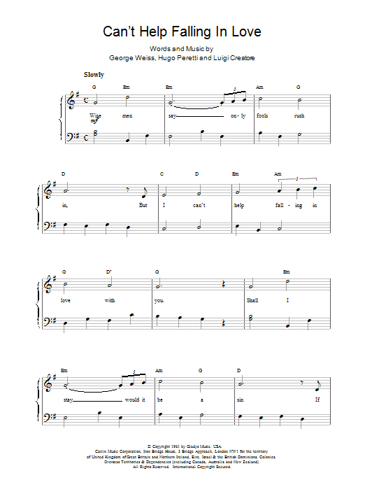 UB40 Can't Help Falling sheet music notes and chords arranged for Piano, Vocal & Guitar Chords